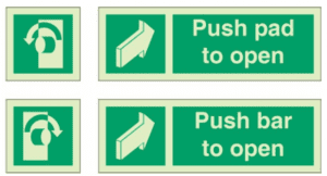 Push the door signs. How to open the doors instruction symbol