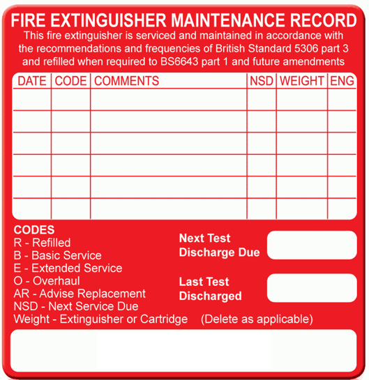 fire extinguisher maintenance record