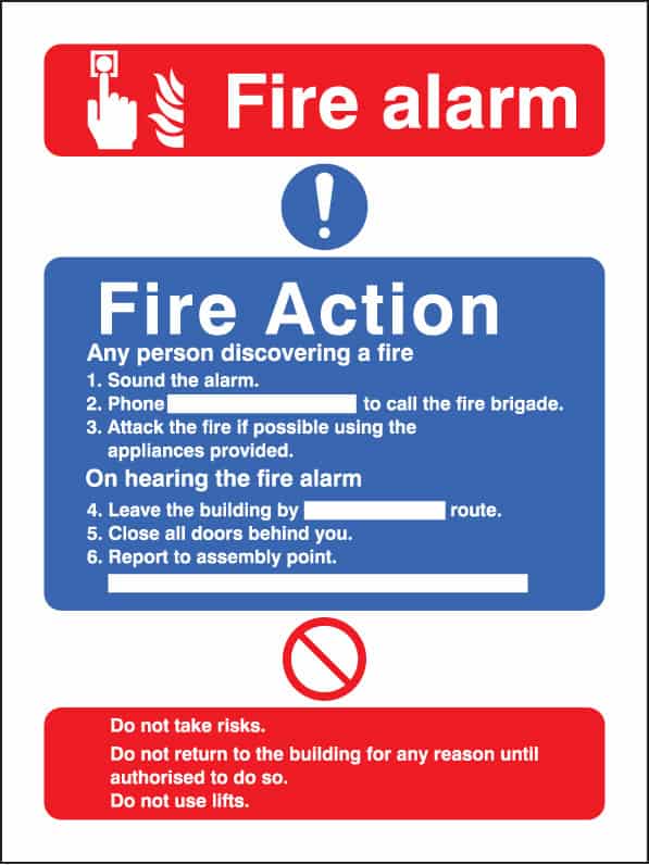 fire action notice sign