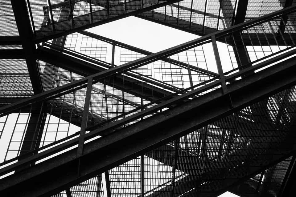 black and white emergency exit stairs