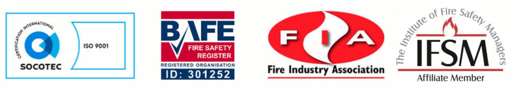 Four logos of Surrey Fire accreditations