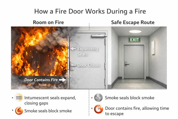 How do fire doors work during fire
