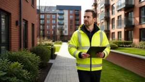 A person doing a waking watch inspection